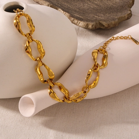 Fashionable 18K Gold Plated Stainless Steel Bracelet For Women Irregular Chunky Chain Geometric Textured Jewelry