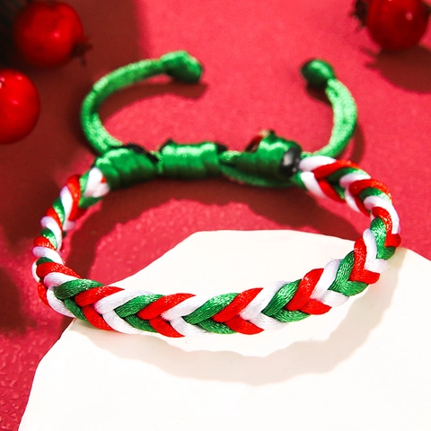 Gewebtes Seil Armband Rot Grün Weiß Geflochtene Kordel Verstellbar Weihnachten Feiertag Schmuck Für Damen Handgefertigt