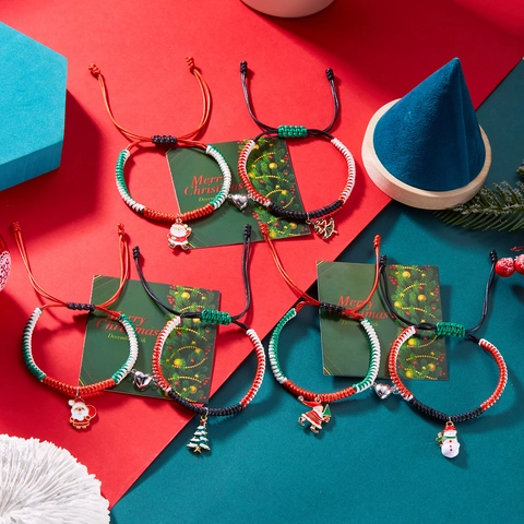 Braccialetti Intrecciati Magnetici Di Natale Lega Ciondolo Babbo Natale Pupazzo Di Neve Albero Regali Di Feste Per Coppie Amici