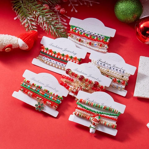 Weihnachts Armbänder Polymer Ton Legierung Weihnachtsmann Charms Elastisch Feiertag Party Schmuck Geschenk Für Damen Herren