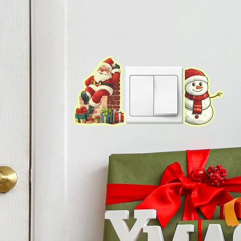 Adesivi Murali Di Natale Luminosi Al Buio Babbo Natale Pupazzo Di Neve PVC Decalcomanie Per Interruttore Casa