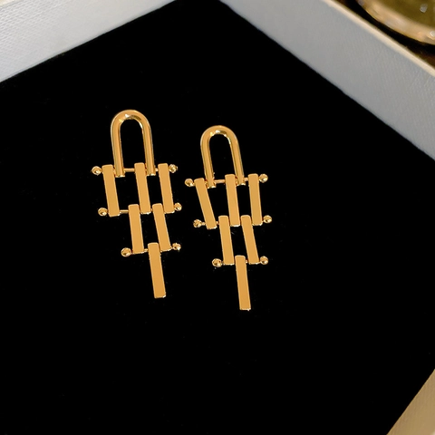 Orecchini Pendenti Geometrici Con Perno In Argento Irregolari Dorati Rettangolari Stile Minimalista Moderno Per Donne
