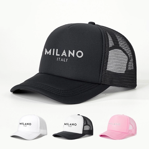 Milano Italy Print Trucker Hat Retro Mesh Baseball Cap Verstelbaar Ademend Polyester Spons Zonnescherm Unisex Hoed