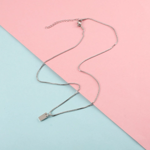 Minimalist Rectangle Tag Pendant Necklace 304 Stainless Steel Box Chain Geometric Polished Jewelry For Women Men