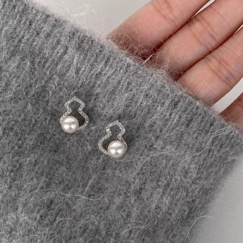 Pendientes De Perla Artificial Calabaza Con Poste De Plata De Ley 925 Circonita Brillante Hoja Gota De Agua Joyería Elegante
