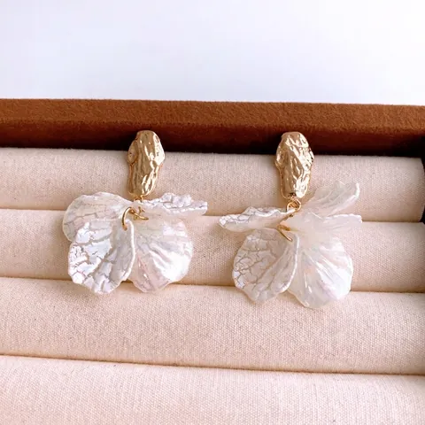Bloemblad Hanger Oorbellen Legering Acryl Bloem Drop Sieraden Voor Vrouwen Met 925 Sterling Zilveren Oorknopjes Retro