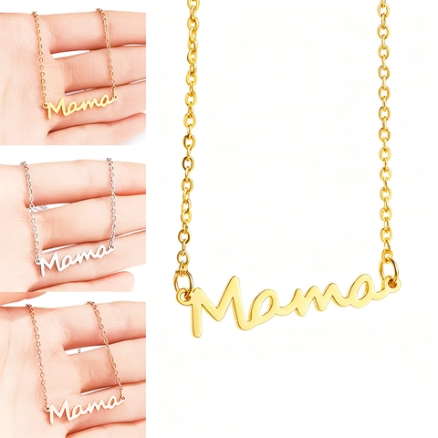 Mama Halskette Edelstahl Herzanhänger Schriftzug Schmuck Geschenk Für Mama Muttertag Gold Silber Farbe