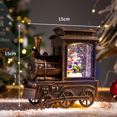 Linterna De Navidad Bola De Nieve LED Luz Purpurina Giratoria Musical Retro Vintage Tren Casa Ornamento Decoración Mesa