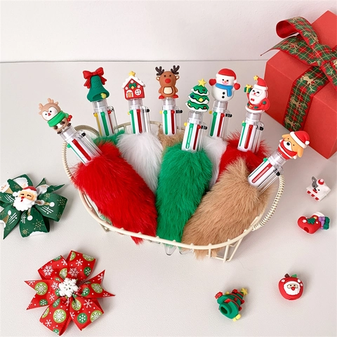 Bolígrafo Multicolor de Felpa de Navidad Con Topper 3D Papá Noel Alce Muñeco de Nieve Papelería Linda Escuela Oficina Regalo Niños