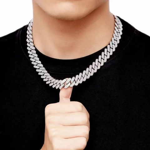 Iced Out Cuban Link Chain Necklace Bracelet Alloy Full Rhinestone Hip Hop Punk Jewelry For Men Women