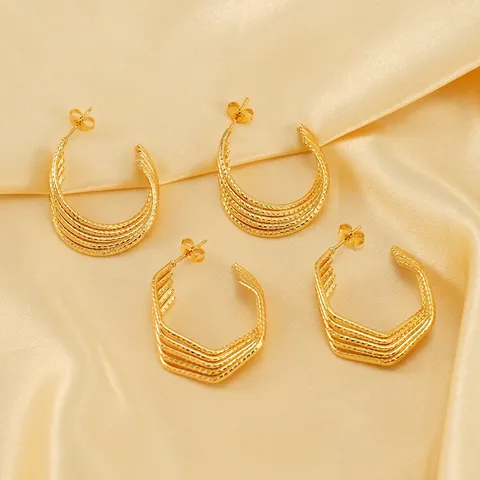 Geometrische Mehrlagige Gedrehte Ohrringe Edelstahl 18K Vergoldet Anlaufgeschützt Einfacher Modeschmuck Für Damen