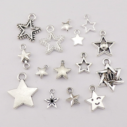 Antike Silber Stern Charms Zinklegierung Hohl Massiv Anhänger Für DIY Schmuckherstellung Armband Halskette Ohrringe Retro Zubehör