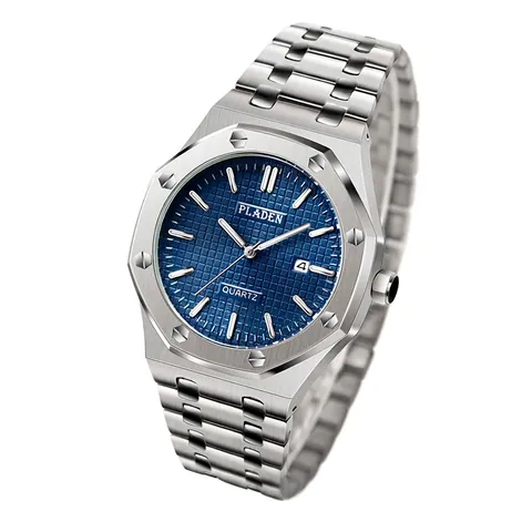Men Quartz Wrist Watch Stainless Steel Business Classic Waterproof Luminous Calendar Date Octagonal Bezel Luxurious