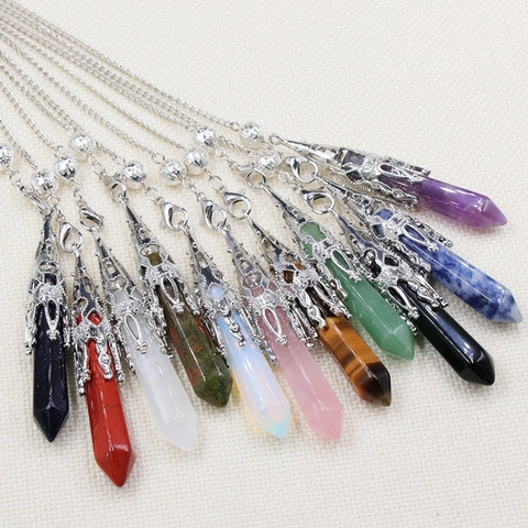 Collana Di Cristallo Ciondolo Prisma Esagonale Pietra Naturale Cappuccio In Lega D'argento Traforato Pendolo Curativo Gioielli Donna