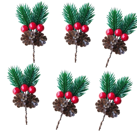 Künstliche Kiefernadel Pick Mit Roten Beeren Und Zapfen Weihnachten DIY Blumendekoration