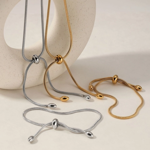 Minimalist Stainless Steel Snake Chain Necklace And Bracelet For Women PVD Plated Waterproof Hypoallergenic
