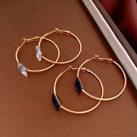 Ronde Hoop Oorbellen Met Vierkante Zirkonia Verguld Koper Geometrische Sieraden Voor Dames Met Zilveren Oorsteker