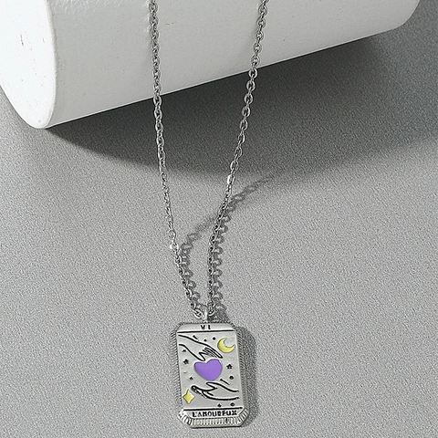 Vintage Tarot Card Pendant Necklace For Women Men Stainless Steel Chain Alloy The Lovers The Empress Fashion Jewelry