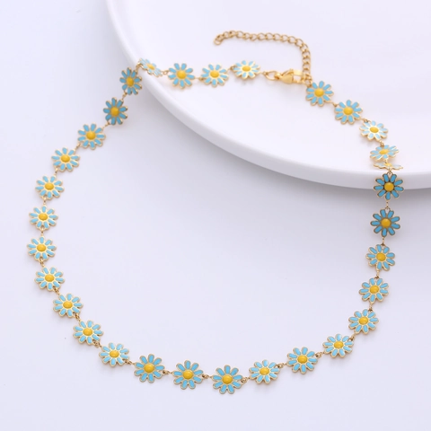 Bohemian Daisy Flower Necklace Colorful Enamel 18K Gold Plated Stainless Steel Adjustable Chain Jewelry For Women