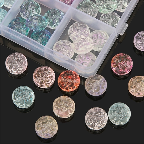Glass Beads Swirl Pattern Embossed Transparent Flat Round Jelly Color Diy Jewelry Making Bracelet Findings Craft Supplies