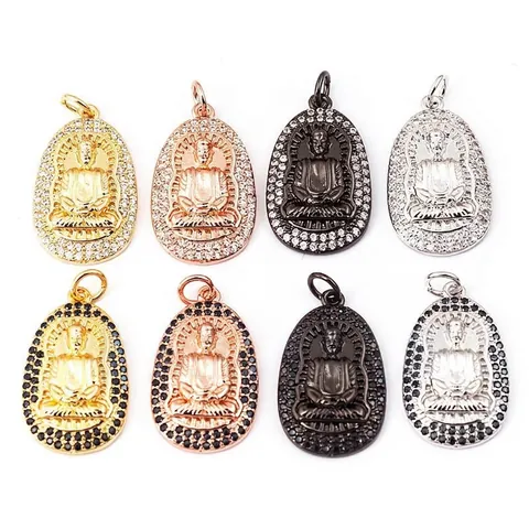 Buddha Ganesha Religious Pendant Charm Copper Cubic Zirconia Jewelry Accessory DIY Micro Pave Plated
