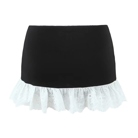 Minigonna Sexy Da Donna Con Orlo In Pizzo Fiocco Vestibilità Aderente Rayon Nylon Spandex
