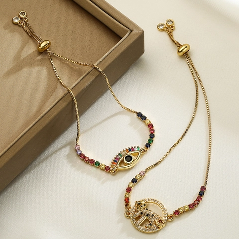 Evil Eye Leopard Head Adjustable Bracelet Copper Gold Plated Colorful Zircon Fashion Jewelry For Women