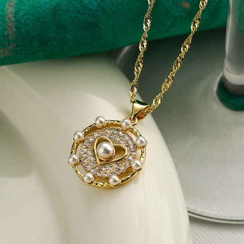 Koperen Hanger Ketting Verguld Hart Ster Kunstparel Zirconia Elegante Mode-Sieraden Voor Dames