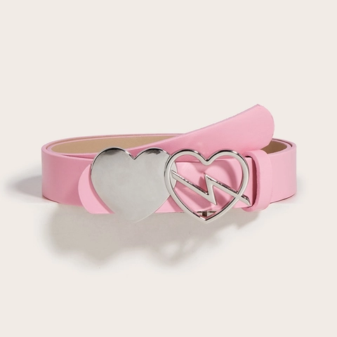 Women PU Leather Belt Double Heart Alloy Buckle Lightning Design Versatile Y2K Punk Waistband For Girls Casual Fashion