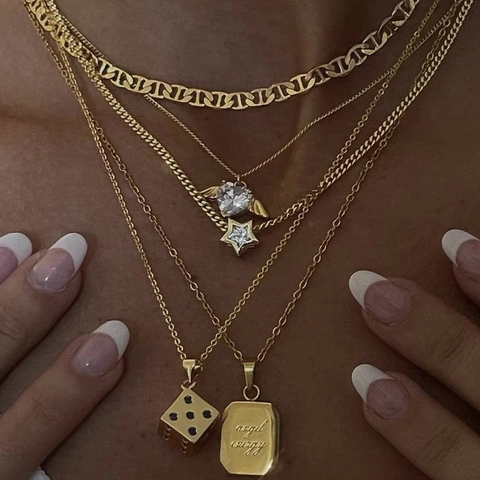 Ketting Met Hartvormige Hanger En Engelenvleugels 18K Verguld Titaniumstaal Zirkoon Sieraden