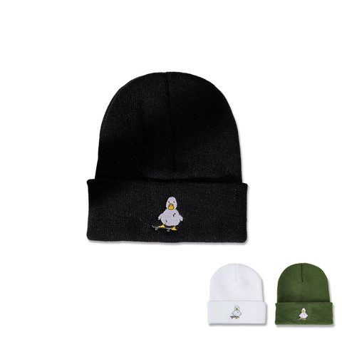 Knitted Beanie Hat Acrylic Skateboarding Duck Embroidery Cuffed Winter Warm Streetwear Unisex Skull Cap Soft Ribbed