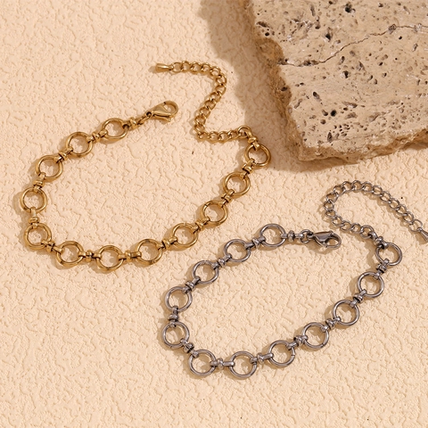 Pulsera De Cadena Redonda De Diseño De Nicho Para Mujer De Acero Inoxidable Chapado En Oro De 14K Joyería Minimalista