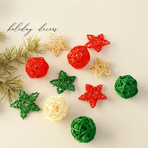 Adornos De Navidad De Ratán Estrella Y Bola Hechos A Mano De Mimbre Adornos Colgantes Decorativos Para Decoración De Fiesta
