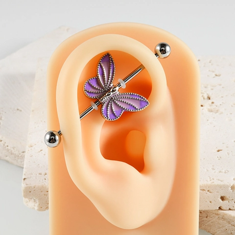 Butterfly Industrial Barbell Earrings Stainless Steel Copper Enamel Drip Oil Body Piercing Jewelry Unisex Fashion