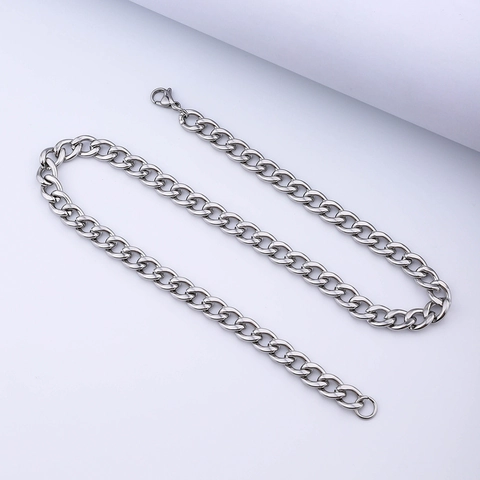 Cuban Curb Chain Necklace Stainless Steel Titanium Hip Hop Jewelry Punk Geometric Flat Links For Men Women