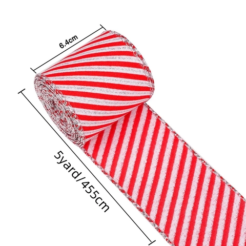 Christmas Ribbon Red White Gingham Striped Wired Edge Polyester For DIY Bows Gift Wrapping Holiday Tree Decor