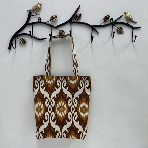 Polyester Knit Women Tote Bag Ethnic Ikat Geometric Pattern Large Capacity Shoulder Handbag Casual