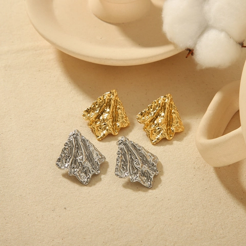 Pendientes De Triángulo Geométrico Con Textura Arrugada Acero Inoxidable Irregular Bañado En Oro De 18K Joyería De Alta Gama Mujer