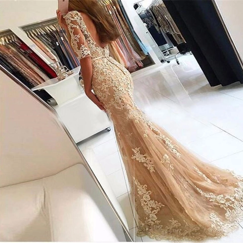 Abito Da Sera Elegante In Pizzo Ricamato Sirena Da Donna Abito Formale A Mezze Maniche Per Gala