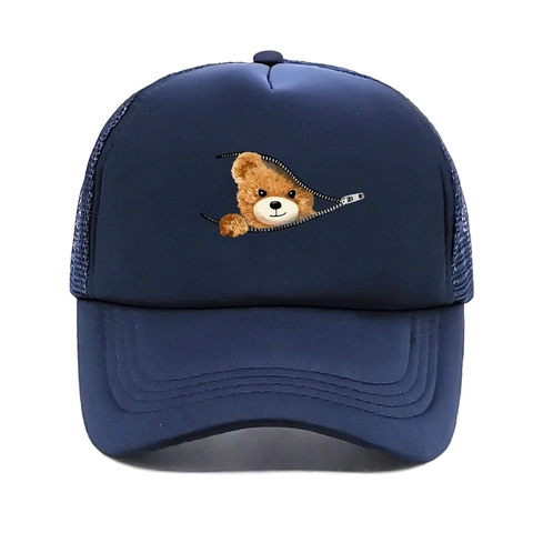 Novità Cappello Trucker Con Stampa Orso Con Cerniera Traspirante In Rete Di Poliestere Berretto Da Baseball Casual Unisex