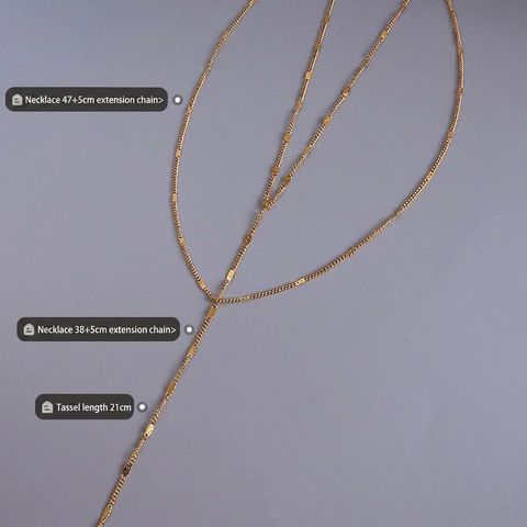Y2K Titanium Steel Tassel Double Layer Necklace 18K Gold Plated Sexy Long Chain Clavicle Pendant Necklace For Women Fashion Jewelry