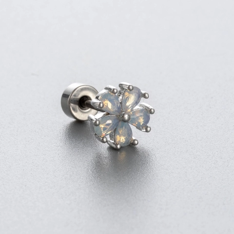 Cartilage Stud Earrings Stainless Steel Zircon Synthetic Opal Heart Flower Helix Piercing Flat Back Screw For Women