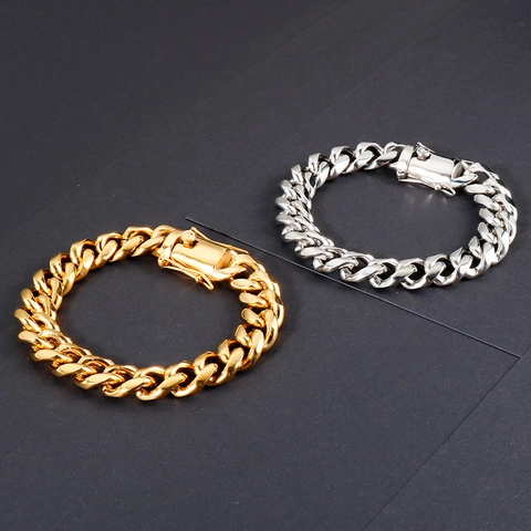 Pulsera Cadena Cubana Hombre Acero Inoxidable Minimalista Gruesa Hip Hop Joyería Geométrica