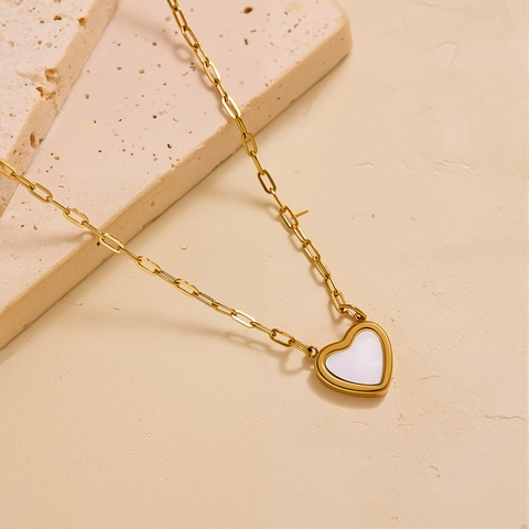 Collana Con Pendente A Cuore Acciaio Al Titanio Conchiglia Catena A Graffetta Minimalista Gioielli Eleganti Placcati Oro Per Donna