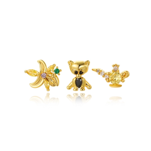 Boucles D'oreilles À Tige Animal Ours Fleur En Zircon Avec Tige En Argent Sterling 925 Bijoux De Dessin Animé