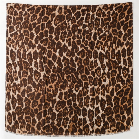 Women Fashion Leopard Print Scarf With Frayed Edges Lightweight Warm Shawl Wrap Breathable Polyester Fabric Neck Accessory
