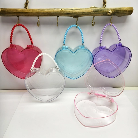 Portagioie A Forma Di Cuore Plastica Trasparente Borsa Con Manico Di Perline Antipolvere Confezione Regalo Donna