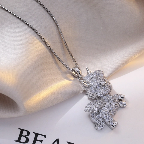 Eenhoorn Hanger Ketting Titanium Staal Volledig Ingelegd Zirkoon Mode Elegante Sleutelbeen Ketting Sieraden Voor Vrouwen