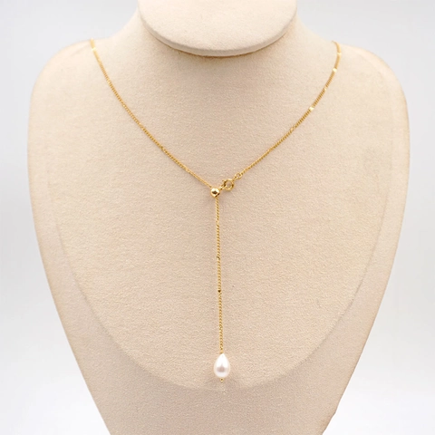 Elegante Collana Con Perla Artificial A Goccia In Acciaio Al Titanio Cursore Regolabile Ciondolo A Forma Di Y Gioielli Donna