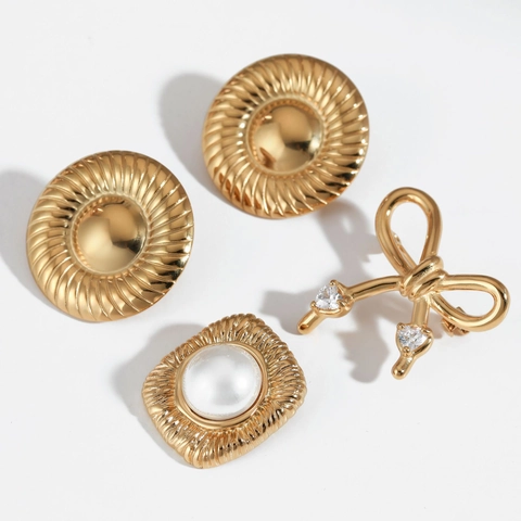 Spilla E Orecchini Vintage In Acciaio Inossidabile Per Donna Elegante Fiocco Cuore Zircone Perla Artificial Spille Gioielli Francesi